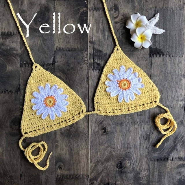 New Arrival Boho Crochet Flower Micro BikiniThong String Beach Micro Swimwear