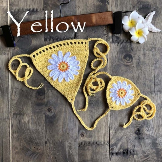 New Arrival Boho Crochet Flower Micro BikiniThong String Beach Micro Swimwear