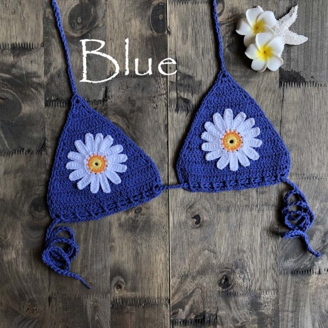 New Arrival Boho Crochet Flower Micro BikiniThong String Beach Micro Swimwear