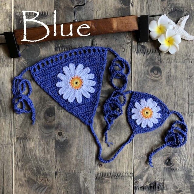 New Arrival Boho Crochet Flower Micro BikiniThong String Beach Micro Swimwear