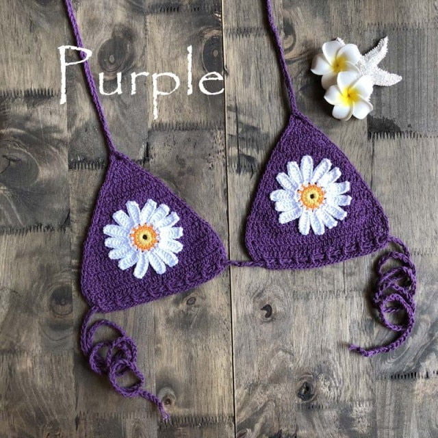 New Arrival Boho Crochet Flower Micro BikiniThong String Beach Micro Swimwear