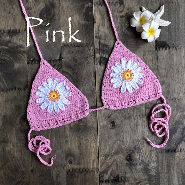 New Arrival Boho Crochet Flower Micro BikiniThong String Beach Micro Swimwear