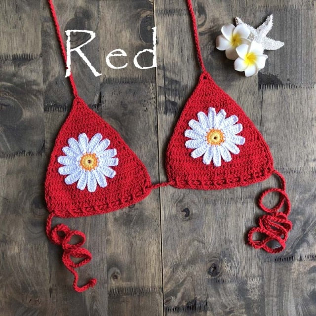 New Arrival Boho Crochet Flower Micro BikiniThong String Beach Micro Swimwear