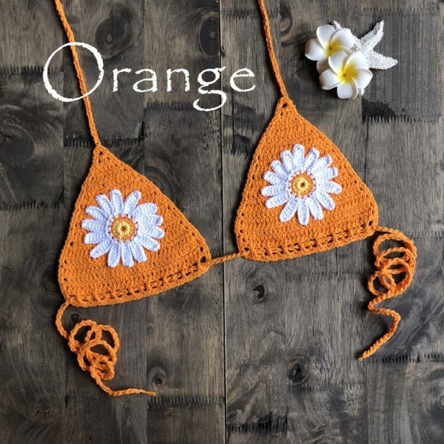 New Arrival Boho Crochet Flower Micro BikiniThong String Beach Micro Swimwear