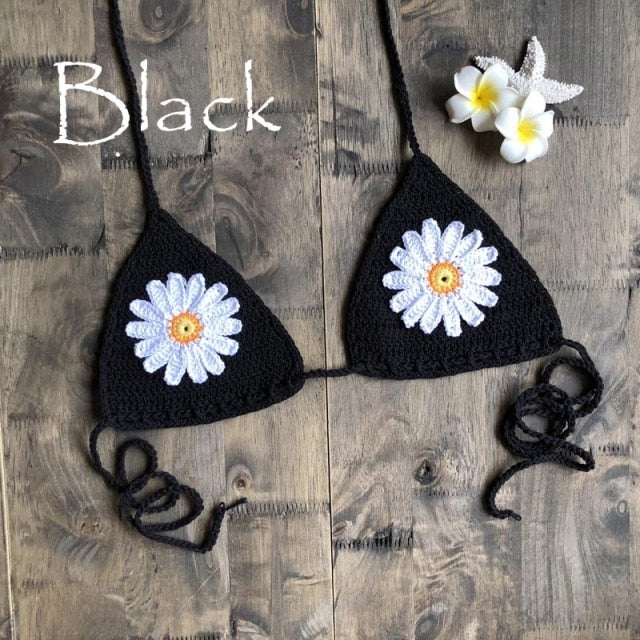 New Arrival Boho Crochet Flower Micro BikiniThong String Beach Micro Swimwear