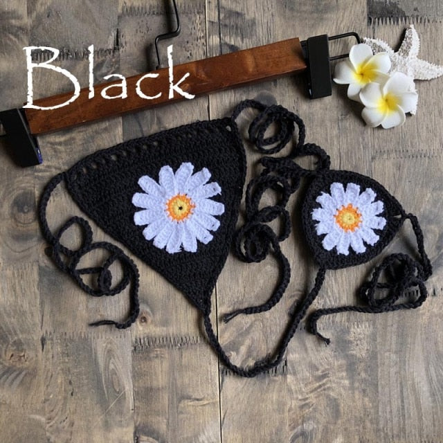 New Arrival Boho Crochet Flower Micro BikiniThong String Beach Micro Swimwear