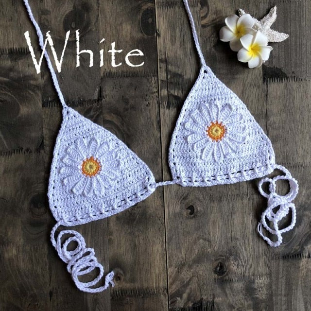 New Arrival Boho Crochet Flower Micro BikiniThong String Beach Micro Swimwear