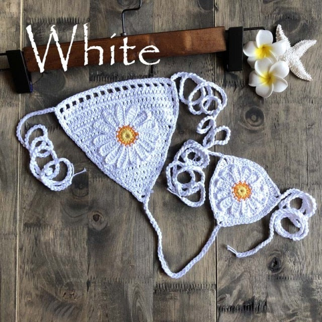 New Arrival Boho Crochet Flower Micro BikiniThong String Beach Micro Swimwear