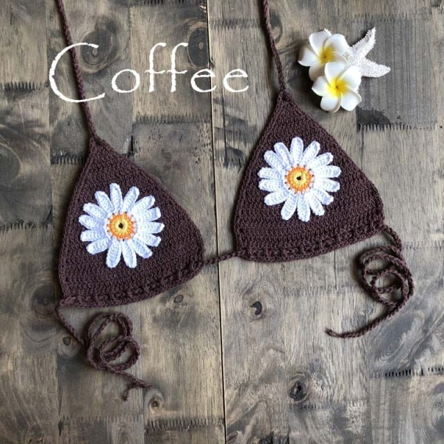 New Arrival Boho Crochet Flower Micro BikiniThong String Beach Micro Swimwear