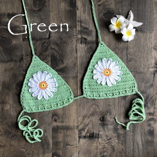 New Arrival Boho Crochet Flower Micro BikiniThong String Beach Micro Swimwear