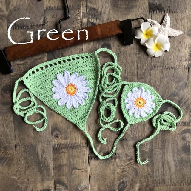 New Arrival Boho Crochet Flower Micro BikiniThong String Beach Micro Swimwear