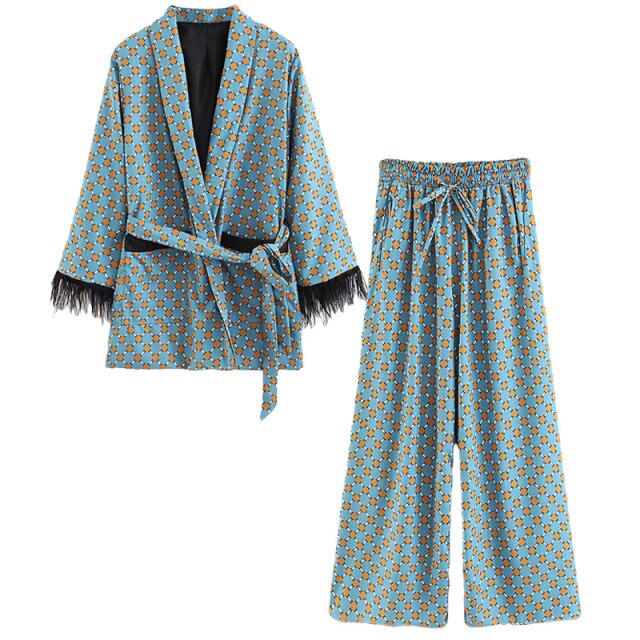 Women's suits New Arrival Blue Printed Sleepwear 2pc sets Hot Trend