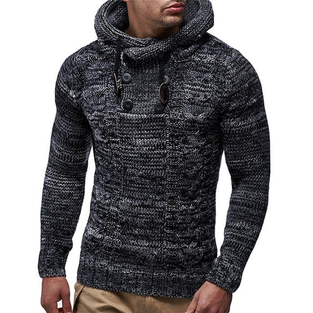 Ashoreshop Men's Cable-knit Hoody Style Pullover Sweater