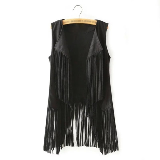 Fringe Vest Women Leather Suede Vest Tassels Vintage Western Country Cowgirl Vest Cardigan Waistcoat Jacket