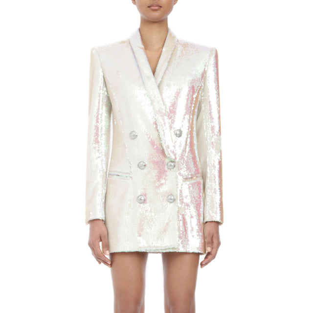 Ashoreshop White Glitter Top Woman Coat Fashion Slim V Neck Sexy OL Style Day Suit Jacket