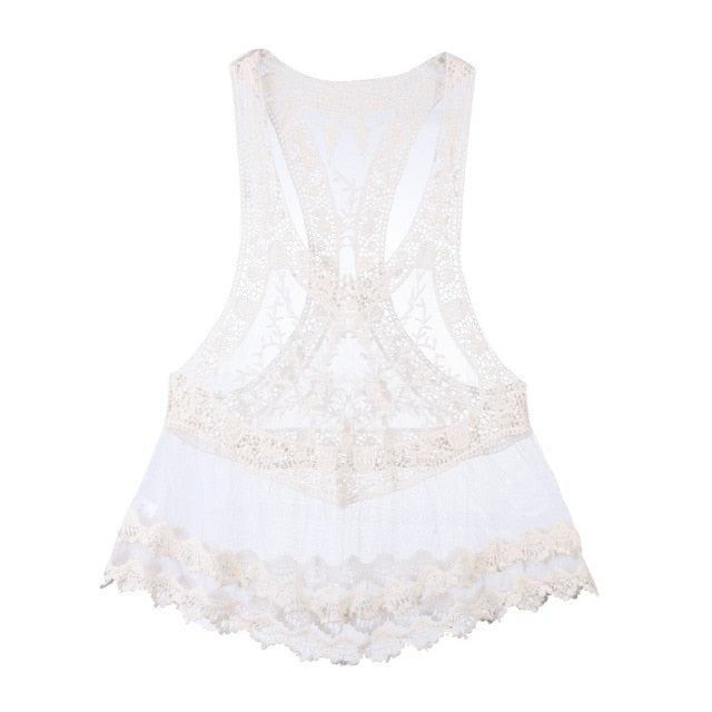 Sexy Swimwear Women White Lace Crochet Beach Dress Bikini Cover-Ups