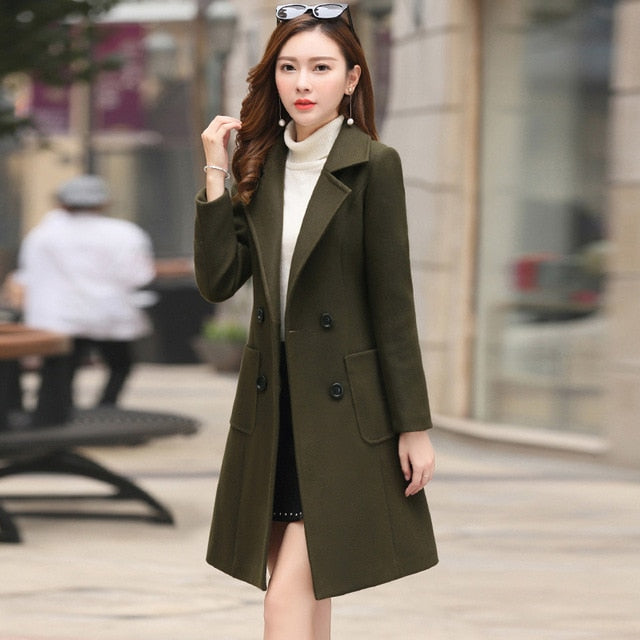 Wool Blended Long Slim Blend Outerwear 2020 New Autumn Winter Outerwear