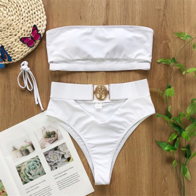 High Waist Hollow Out Swimsuit Women Push Up Bikini Swimwear 2021