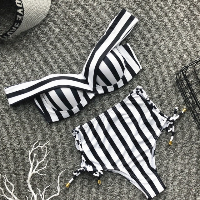 Ashoreshop Sexy Vintage Hollywood 2 piece Striped Bikini Swimsuit