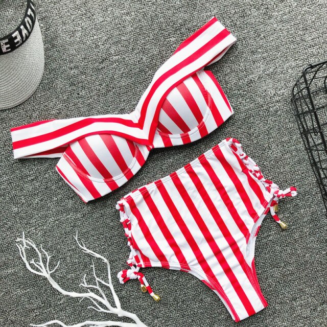 Ashoreshop Sexy Vintage Hollywood 2 piece Striped Bikini Swimsuit