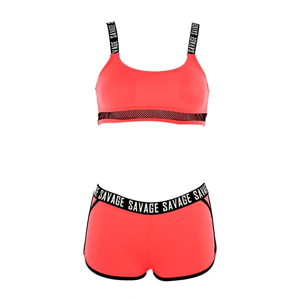 Beach Active Bikinis Women Letter Sport Swimsuit