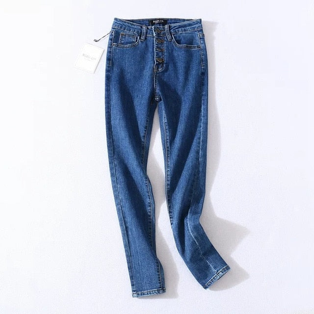 Women Slim Fit Stretch Denim Pants Full Length Denim Tight Trousers