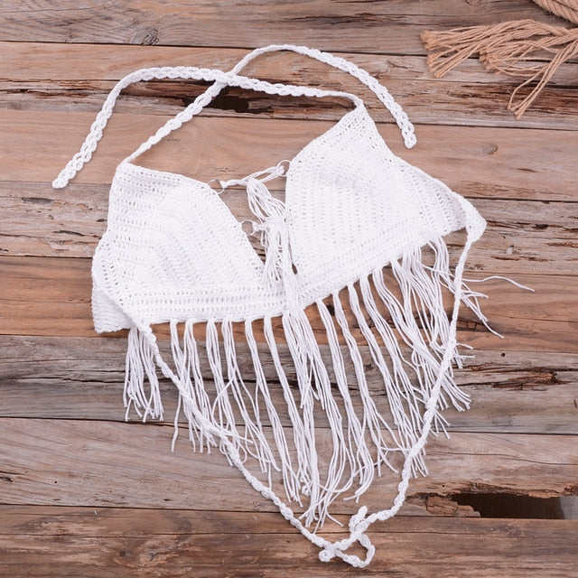 Tassel Crochet Knitted Bikini Set Ladies Boho Swimwear Beachwear