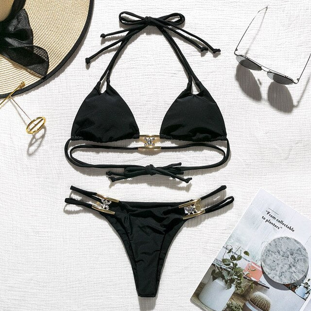 Jewelry Crystal bikini 2021 Sexy halter swimsuit female Bikini Sets