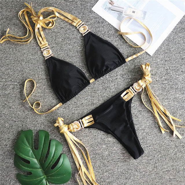 Jewelry Crystal bikini 2021 Sexy halter swimsuit female Bikini Sets