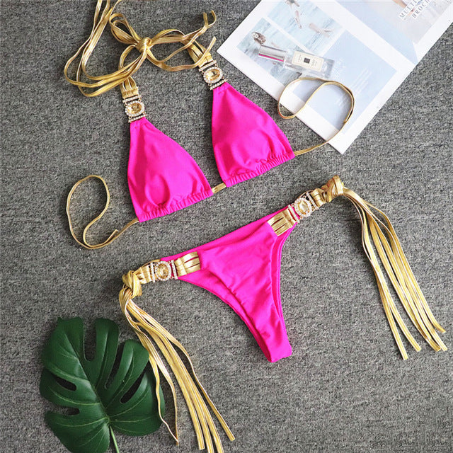 Jewelry Crystal bikini 2021 Sexy halter swimsuit female Bikini Sets