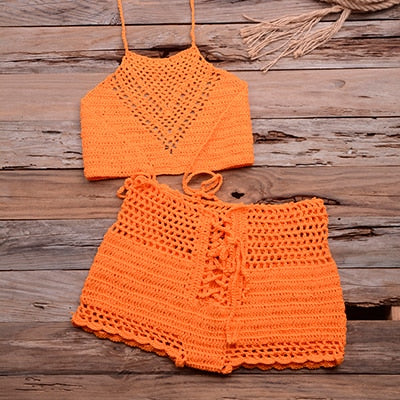 Women Hot Sexy Crochet Bikini Set Ladies Knitted Bathing Suits