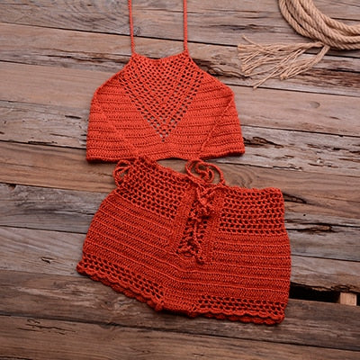 Women Hot Sexy Crochet Bikini Set Ladies Knitted Bathing Suits