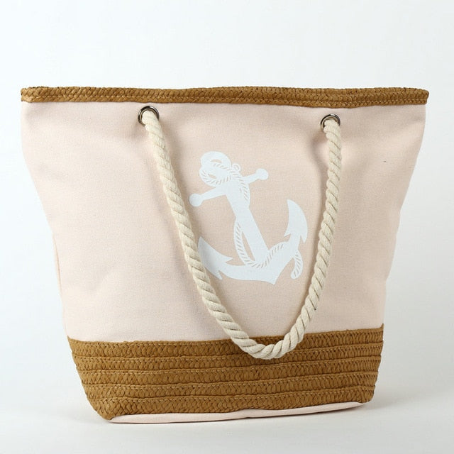 Large Capacity Bag Summer Anchor Stripes Printing Canvas Tote Bag