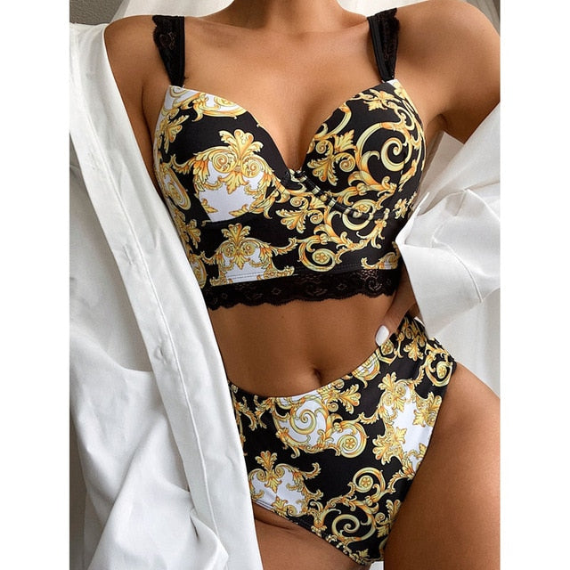 ASHORESHOP Victoria Royal Gold Pattern Swimwear 2021 Push Up  Sexy Women  Swimsuit