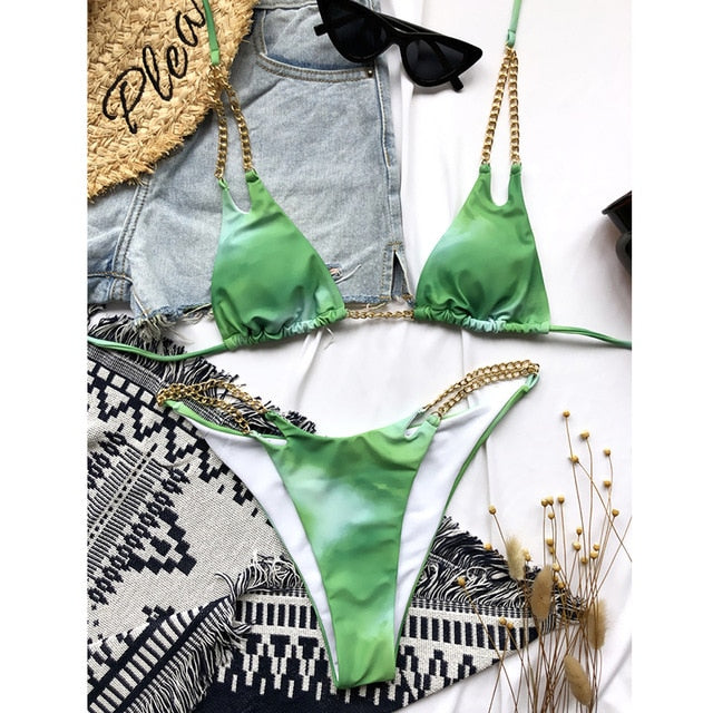 Jewelry Chain bikini sets Halter swimwear women 2023