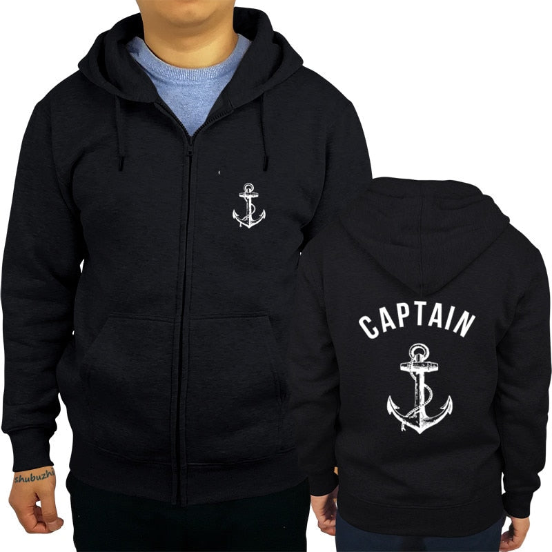 AshoreShop Navy Captain Anchor Full Zip Hoody Sweatshirt with Front Pockets Comfy