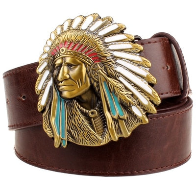 Fashion men belt indian head buckle west cowboy belt for men punk rock belts