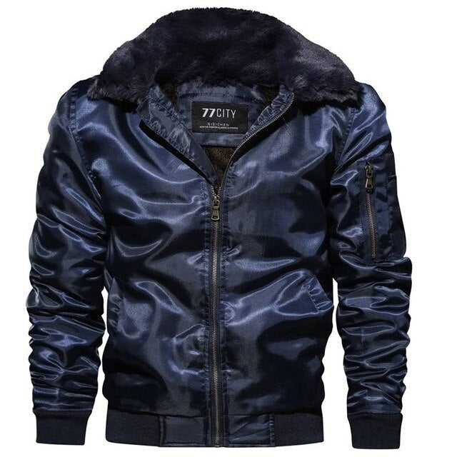 Ashore Shop Men's Winter Fur Collar Naval Air Style Bomber Jacket