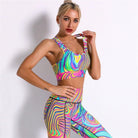 Women Digital Wave Printed Colorful Leggings  Print Running Yoga Suits