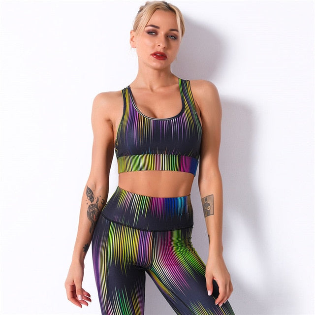 Women Digital Wave Printed Colorful Leggings  Print Running Yoga Suits