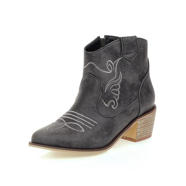 Women Western Ankle Boots For Cowgirl Pointed Casual Ankle Booties