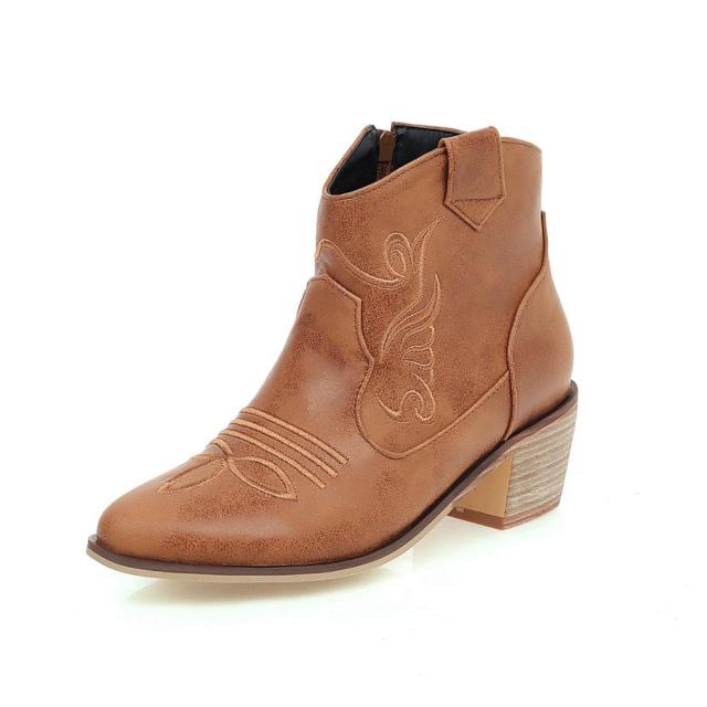 Women Western Ankle Boots For Cowgirl Pointed Casual Ankle Booties