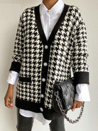 AshoreshopV Neck Women Vintage Black Houndstooth Cardigan 2021