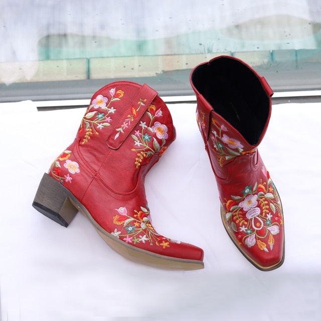 Retro cowboy boots  Low Heel Autumn Winter Women Shoes