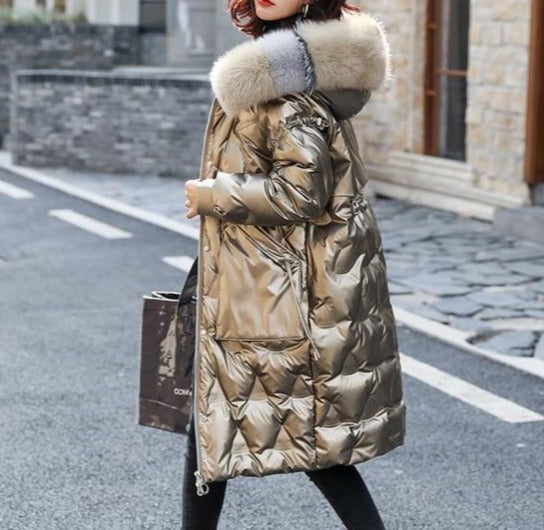 Fox fur Hooded Parkas Women 2020 New Winter Glossy Down Jacket