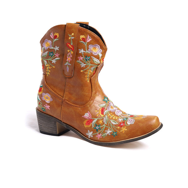 Women Western Ankle Boots For Cowgirl Pointed Casual Ankle Booties