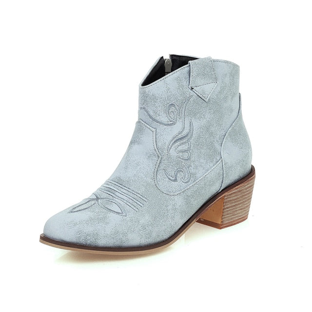 Retro cowboy boots  Low Heel Autumn Winter Women Shoes