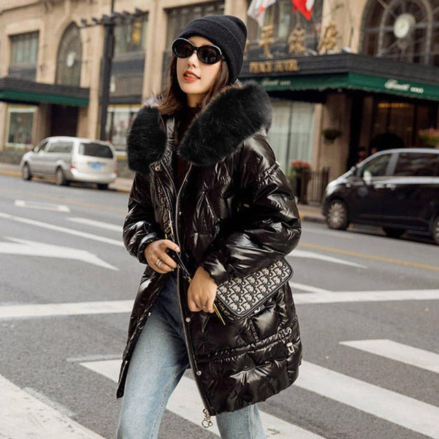 Winter Long Hooded Shiny Jacket Womens Winter Jackets