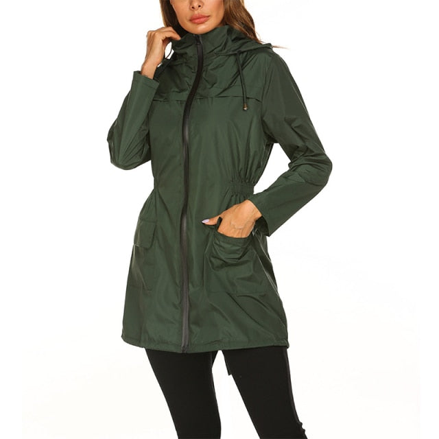 Women&#39;s Long Hooded Raincoat Poncho Waterproof Impermeable Trench Coats Clothes Portable Female Outdoor Rain Jacket Cloak Covers