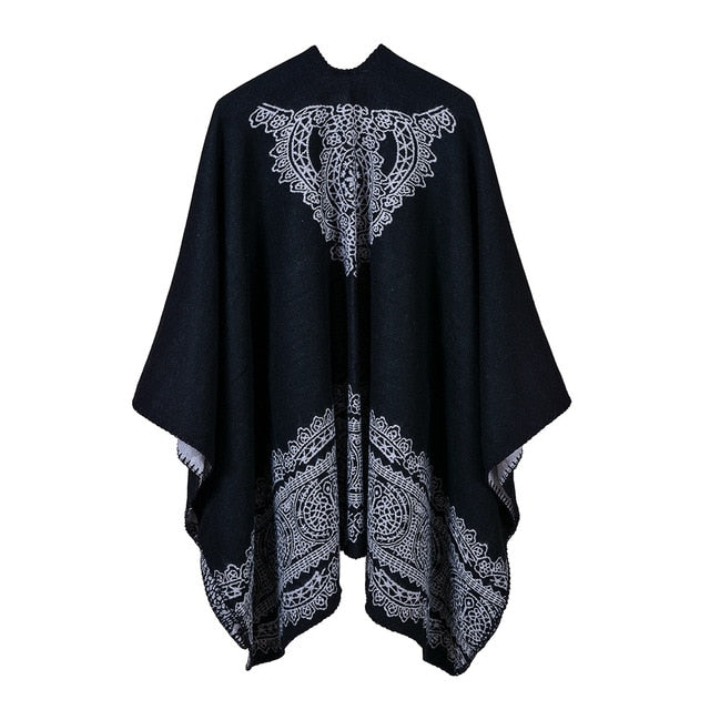 Ashoreshop Vintage Floral Lace Pattern Knit Shawl Cape Cardigan